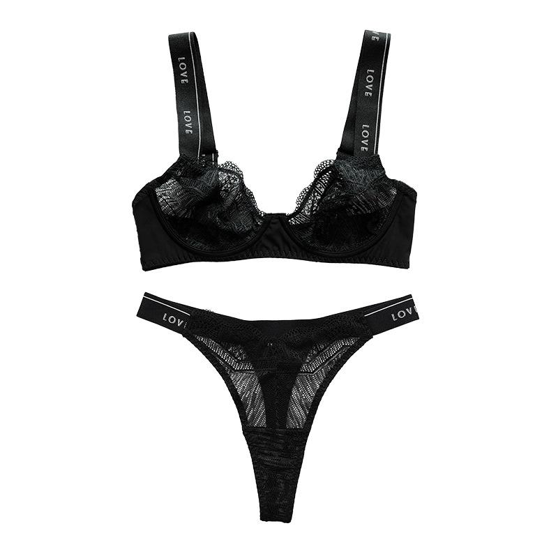 

European and American lace thin T-shaped underwear comfortable large size letter shoulder straps sexy gathering women s bra XL