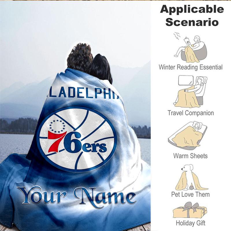 1PC Custom Name Blanket 76ers Basketball Team Flannel Blankets Patterns Throw Blanket All-Season Soft Gift for Couch, Bed, Camping, Birthday Gifts
