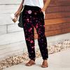 Women Glitter Printing Pants Lace Up Elastic Waist Loose  Trousers Casual Long Pants Trousers with Pockets