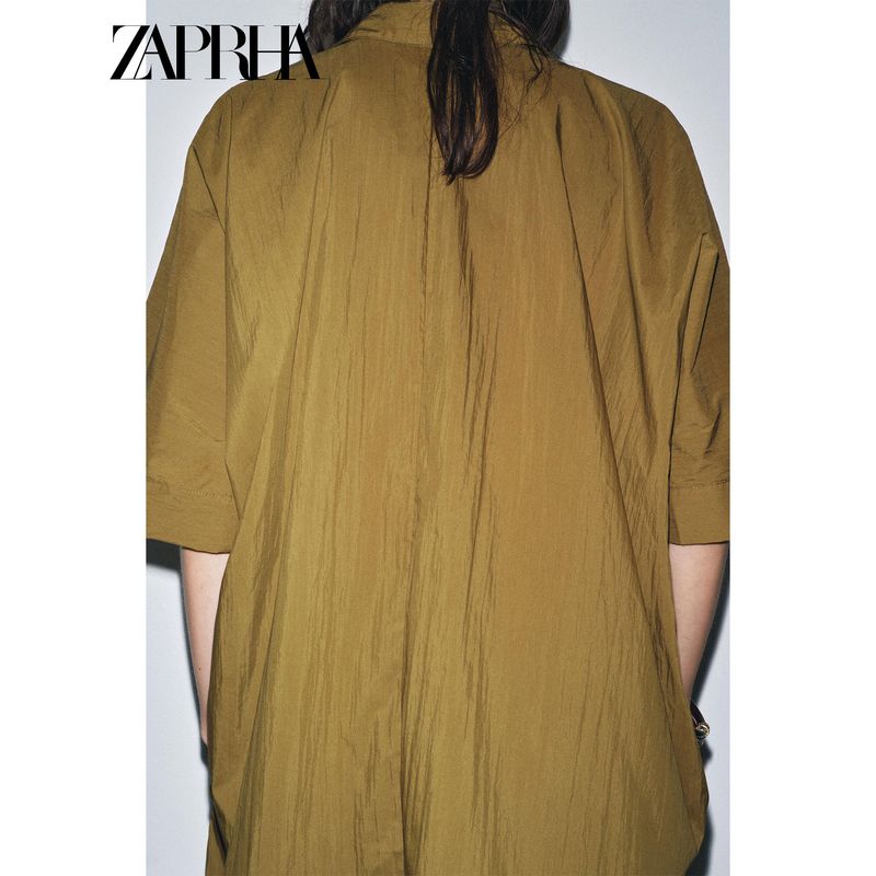 Zaprha2025 Autumn New Solid Loose V-neck Short sleeve Casual Shirts Women Idle Style Slimming 5344118