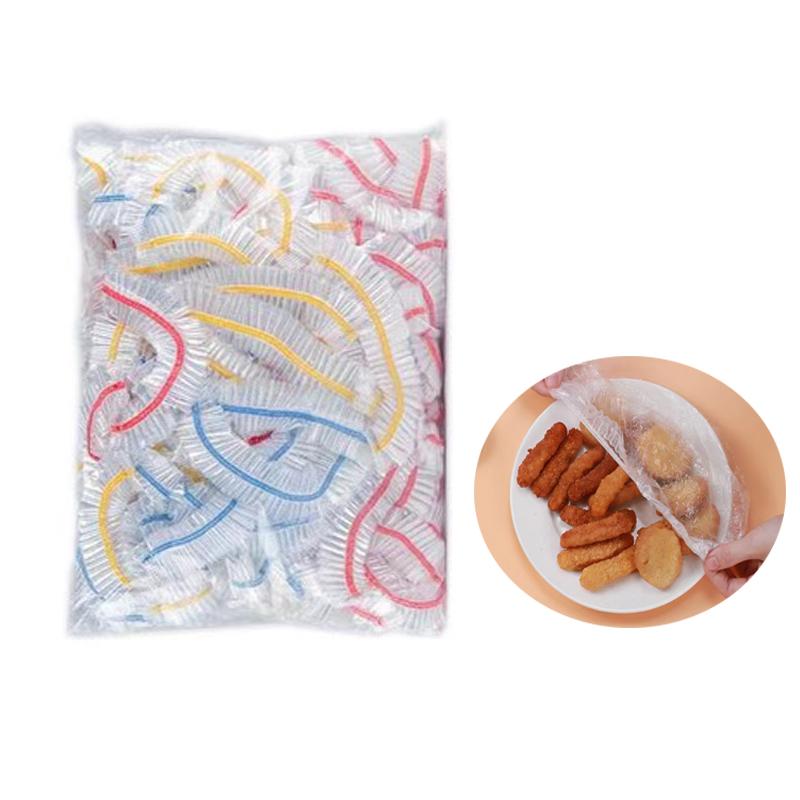 

Both Aesthetic and Practical! Colorful Disposable Food Dust Covers & Fresh-Keeping Lids: Food-Grade Material + Shower Cap-Style 100pcs