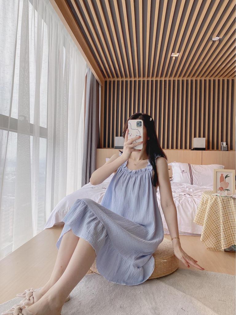 Summer Women's Cotton Spaghetti Strap Nightgown - Sweet, Loose, Mid-Length Dress
