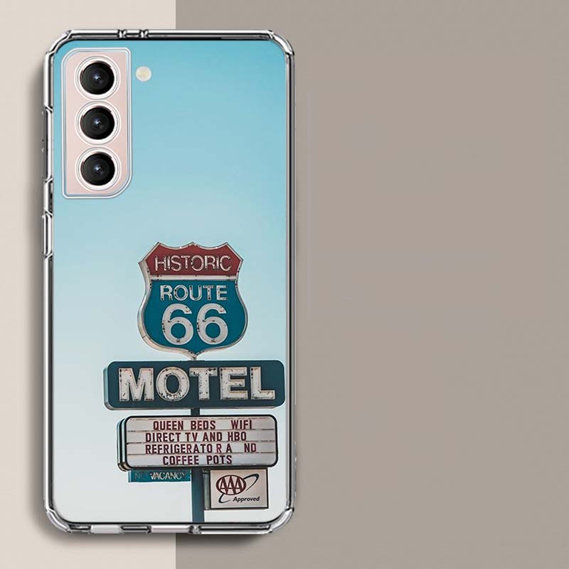 America Route 66 Phone Case For Samsung Galaxy S25 Edge S24 S23 FE S21 S20 S10 Plus S22 S26 Ultra Cover Clear Cases TPU Capa She