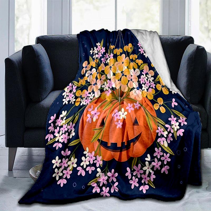1pc Floral & Pumpkin Ideas Blanket Cute Home Decor Soft Perfect Gift for Birthday or Christmas, Living Room, Travel, Camping