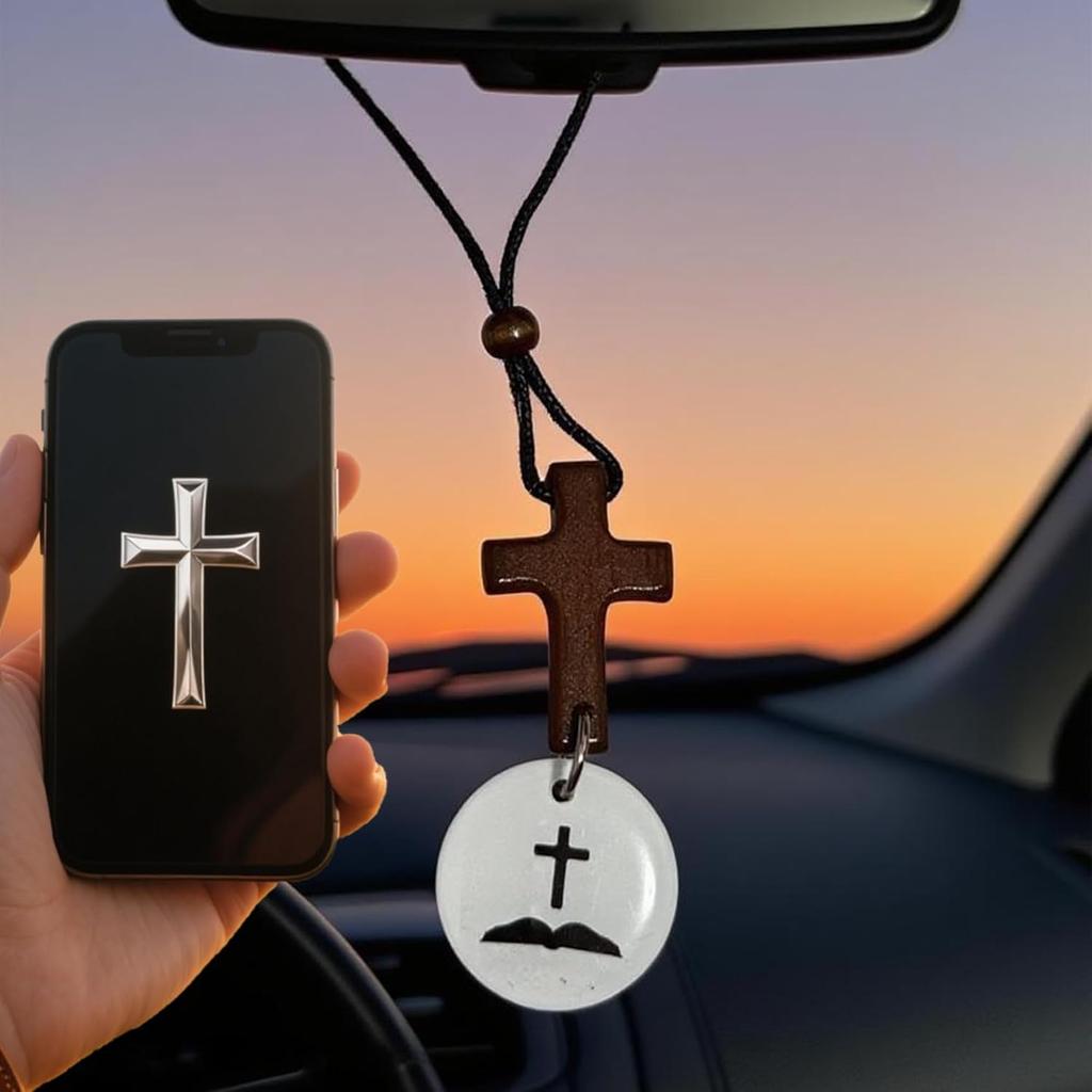 Daily Bible Verse Rearview Mirror Cross Ornament –Cross for Car Mirror Hanging Ornament with ‘I Am with You Always’ Medallion, Christian Gift