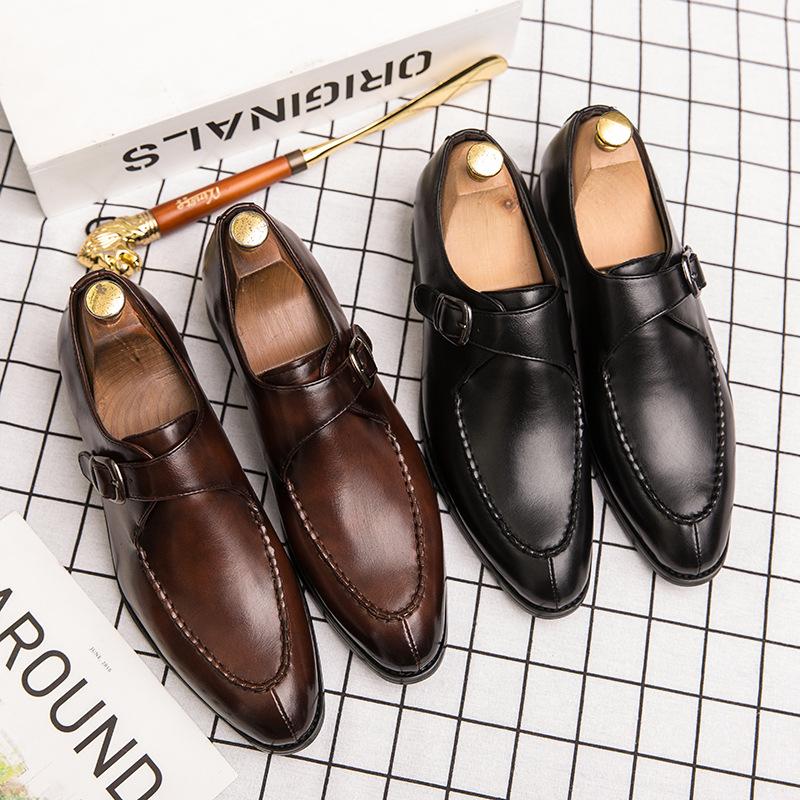 Summer casual youth tide British retro business pointed breathable leather shoes