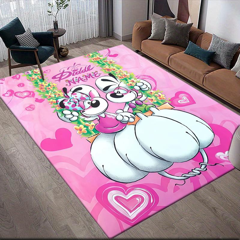 Custom Name,Diddl Home Sofa Decoration for Living Room & Bedroom, Non‑Slip Play Flannel Floor Mat for Game Room