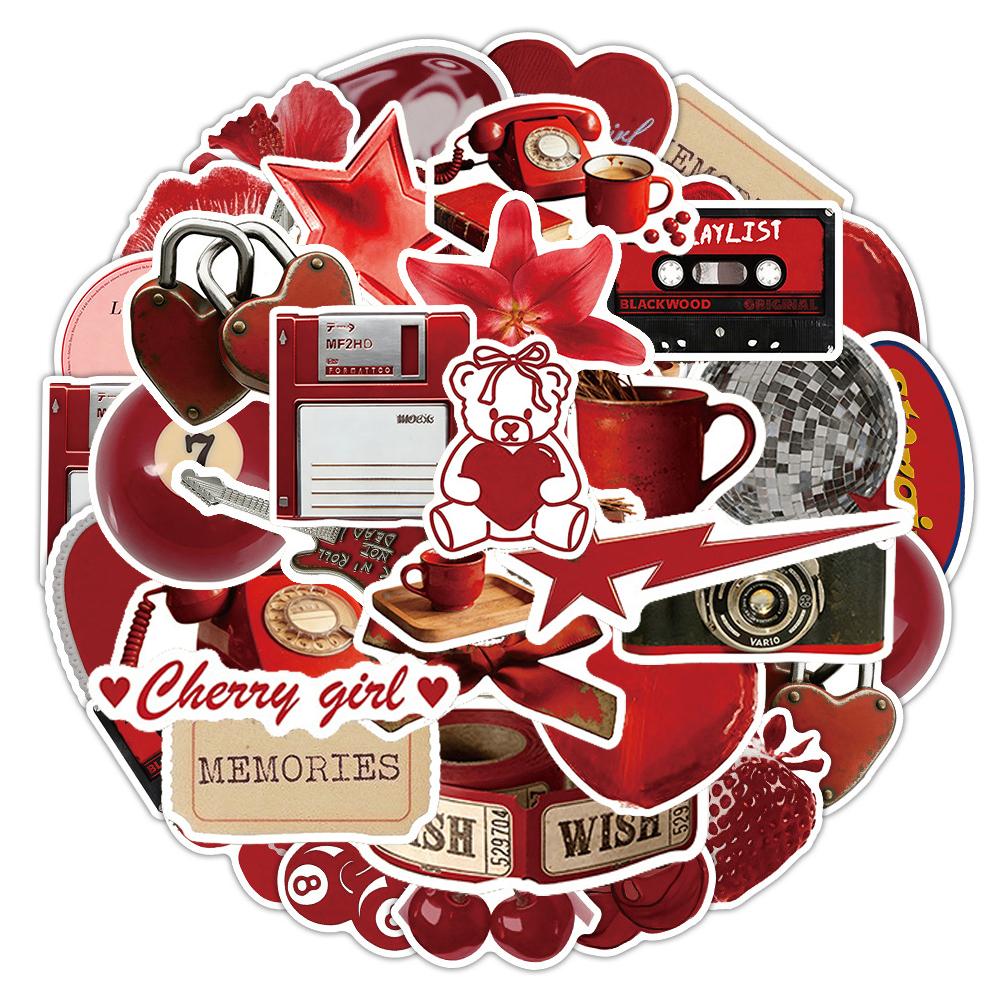 10/30/52pcs INS Retro Red Cartoon Stickers Vintage Y2K Downtown Decal DIY Notebook Stationery Journal Aesthetic Graffiti Sticker