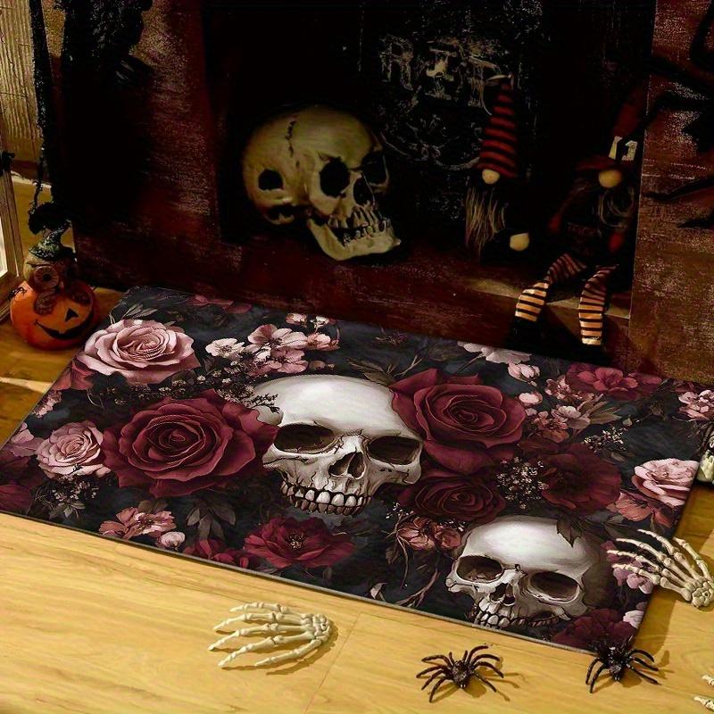 Skeleton Flower Pattern Door Mat Indoor and Outdoor Universal Rectangular Floor Mat Home Decor Durable Carpet Washable Area Mat