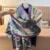 Autumn and winter new plant and flower printing scarf imitation cashmere fringed scarf women's high-end warm shawl