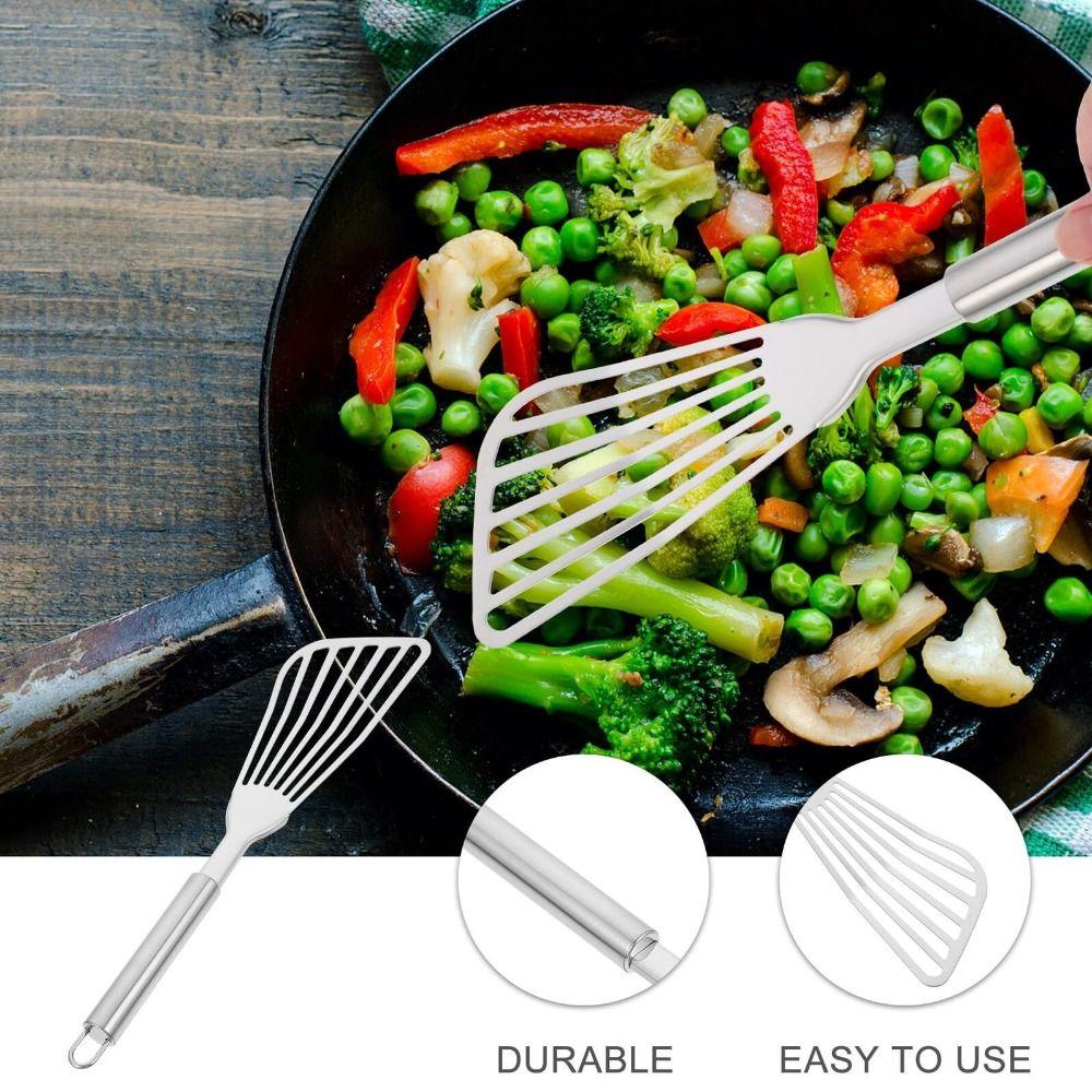 Slotted Fish Turner Thick Polished Long Handle Steak Spatula Hollow Fan Shape Multi-functional Pancake Shovel Frying Tasks