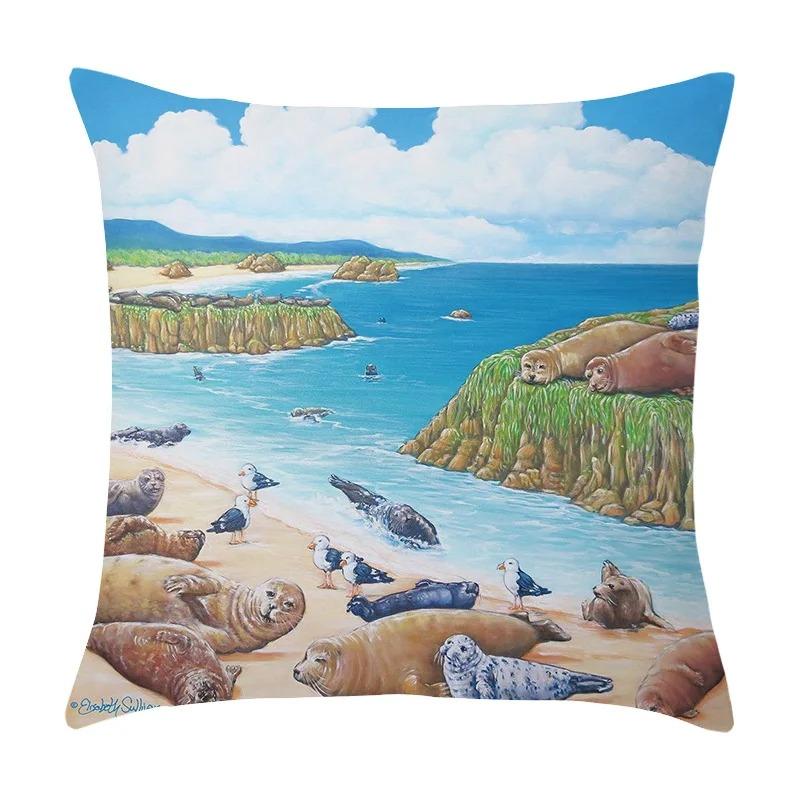 Car Living Room Sofa Cushion Cover Luxury Home Decor Pillow Cover Farm Garden City Seascape Print