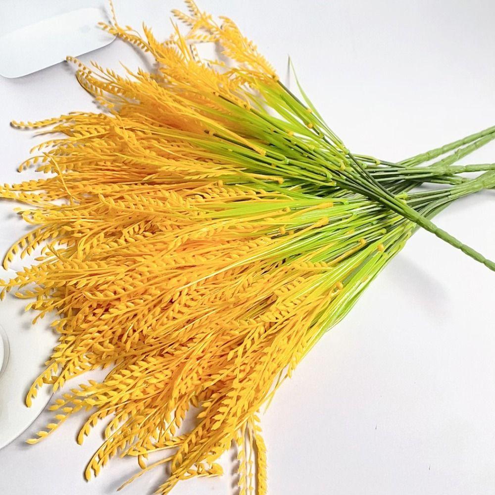 7 Forks Artificial Wheat Ears Gold Rice Paddy Pastoral Style Rice Plant Bouquet Flower Decoration Simulated Crops