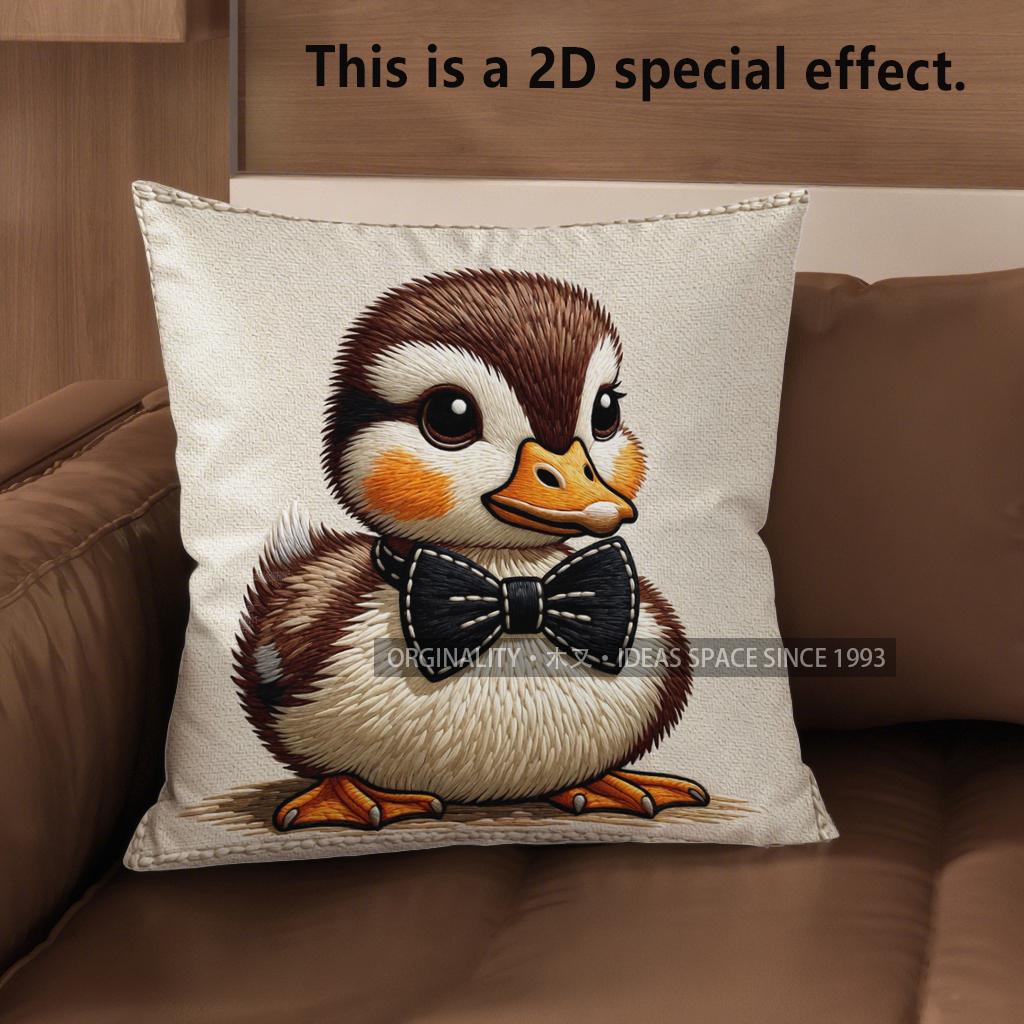 2D Cute Duck Bow-Tie Pattern Throw Pillow Covers Pattern Cushion Cover Suitable For Sofa Bedroom Car Pillow Cover