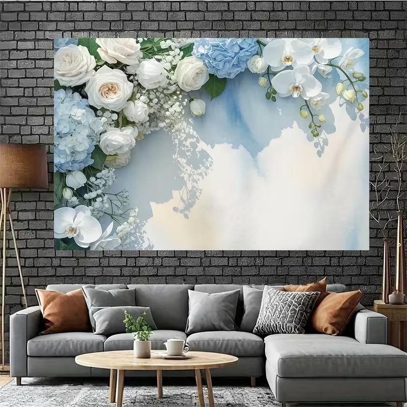 2D Soft Blue Floral Backdrop Wedding Ceremony Photography Background