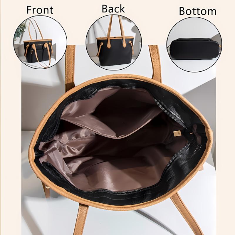 Color Contrast PU Leather Tote Bag, Adjustable Side Strap Large Capacity Shoulder Handbag For Women Office Commute Daily Shopping