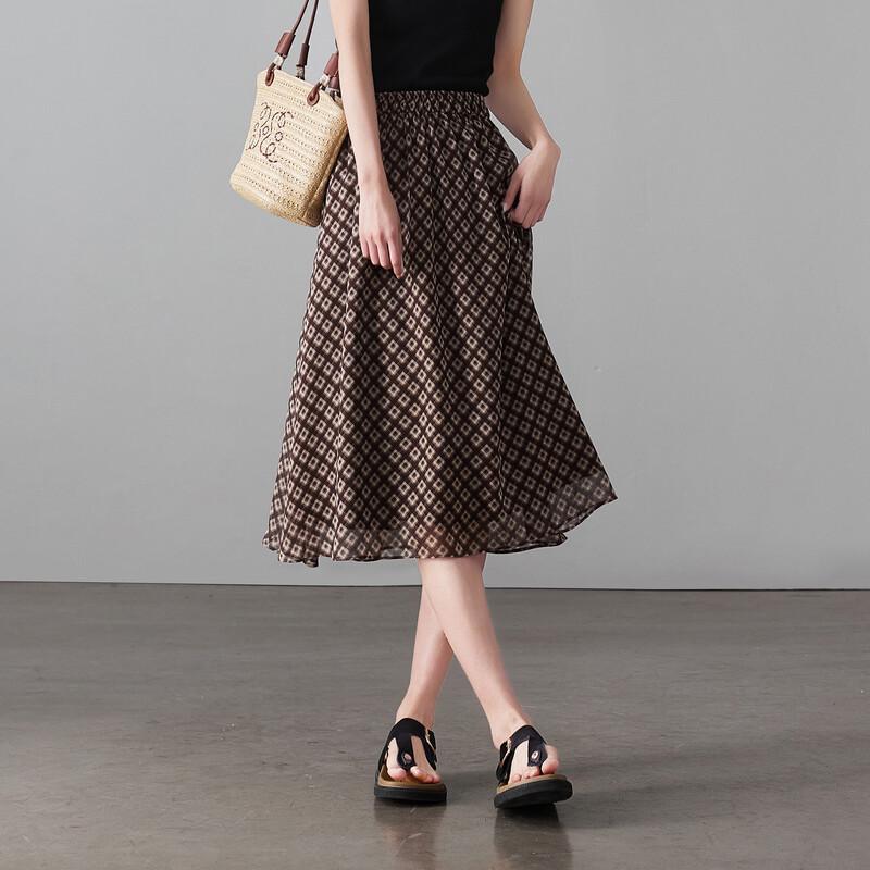 SOFSIL 2026 Summer Retro Rhombic Print A-line Midi Skirt
