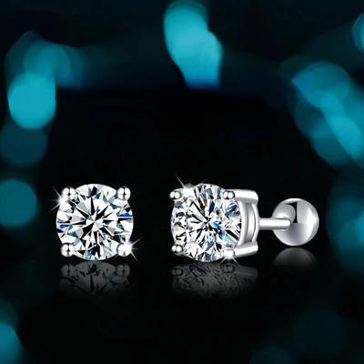 D Color Single 1.0ct Moissanite Screw Thread Earrings for Women Lab Grown Diamond Ear Studs 925 Sterling Silver Fine Jewelry Gift