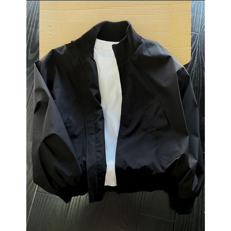 Men's Stand-Up Collar Bomber Jacket - Spring/Autumn Cleanfit Silhouette with High Street Baseball Style.