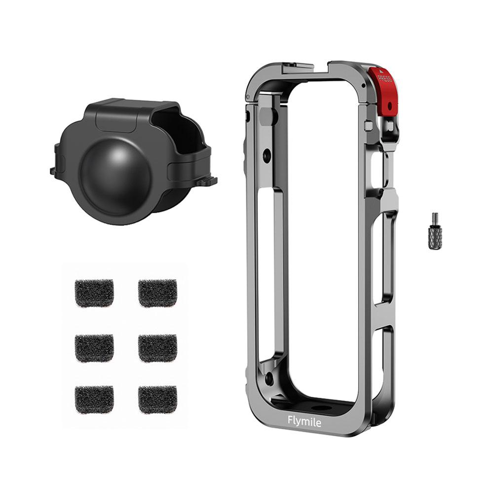Metal Cage With Silicone Lens Cover For Insta360 X5 Camera Mount Bracket Frame Rabbit Cage With Cold Shoe and 1/4" Threads