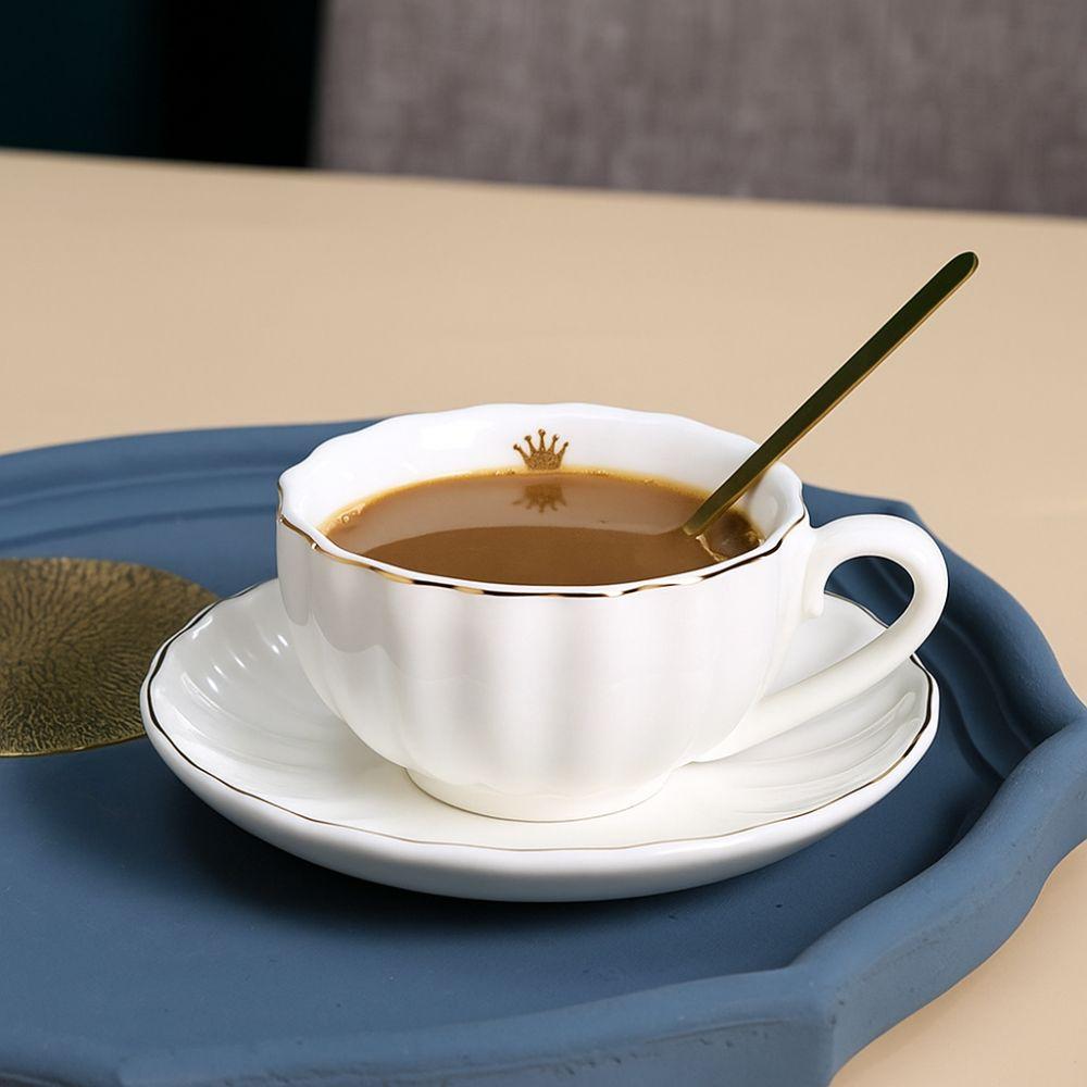 Ceramic Coffee Cup Spoon Plate Set Gold Trim Tea Cups Coffee Ware Afternoon Tea Set  Afternoon Tea