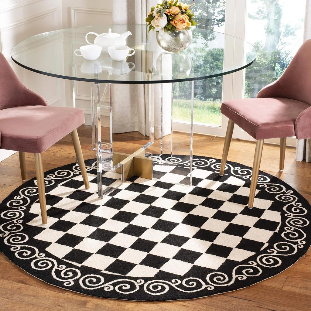Checkerboard Plaid Round Carpet Geometric Floor Mat for Bedside Dorm Closet Dining Room Decor Soft Non-Slip Area Rugs Doormat