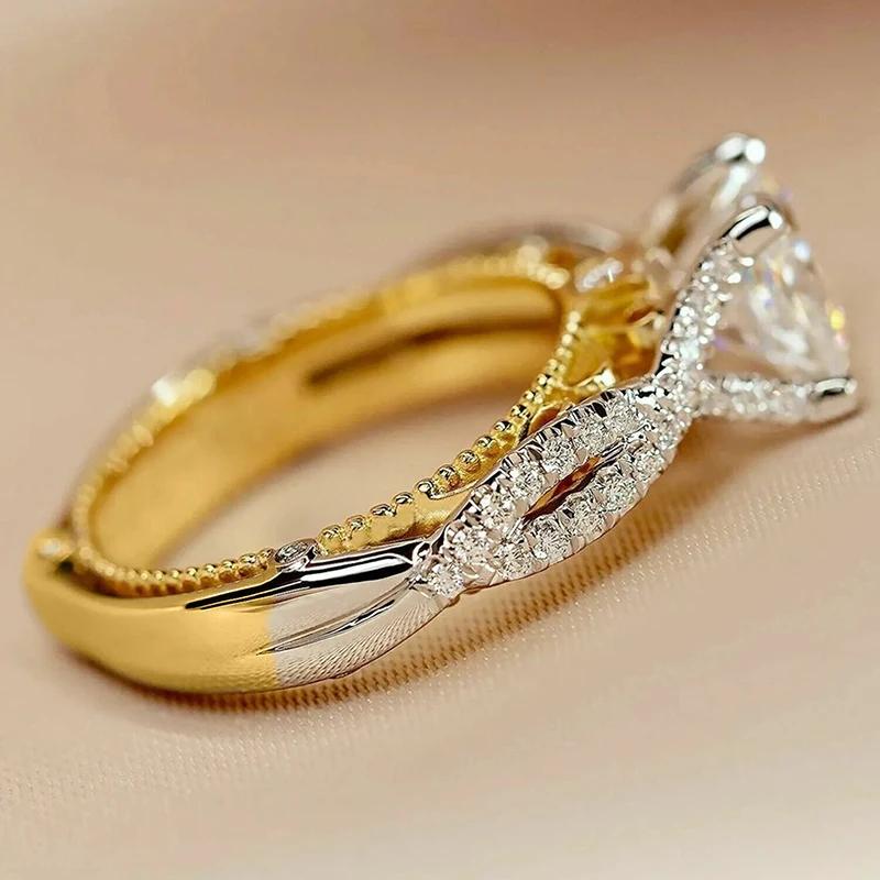 Opulent Princess Cubic Zirconia Rings for Women Novel Two-tone Engagement Jewelry Charms Aesthetic Wedding Accessories
