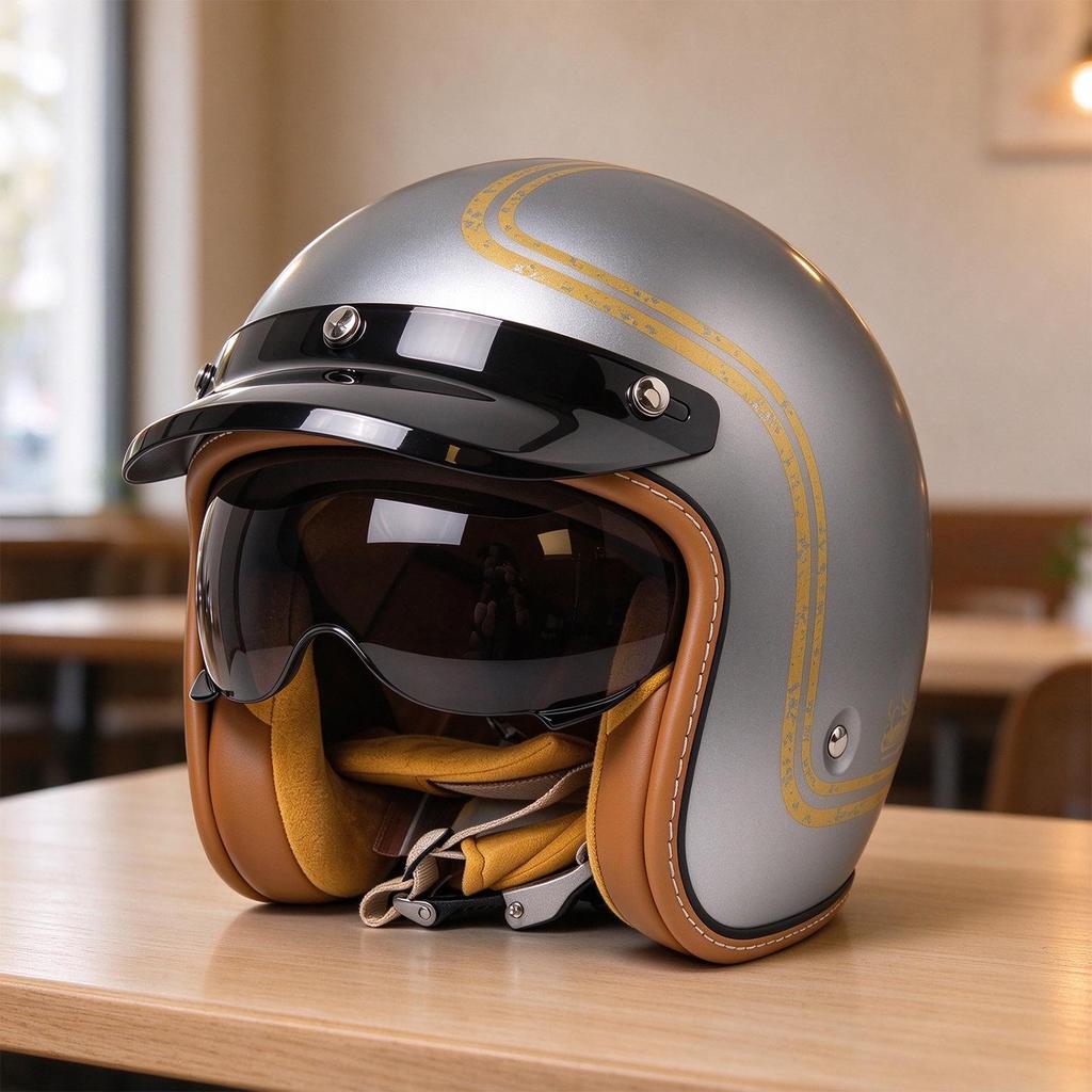 High-Quality Retro Motorcycle Half Helmet with Built-In Goggles for Men and Women