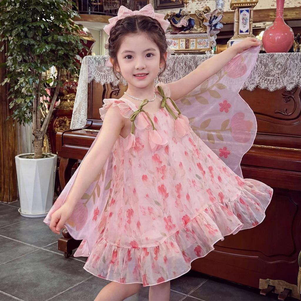 Sommerkleid für Mädchen 2026: Neues Super-Feenprinzessinnen-Sommerkleid mit Schmetterlingsflügeln
