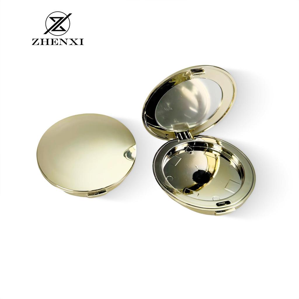 Gold 59mm Round Portable Thin Powder Compact for Blush, Highlighter, Contour, or Eyelash Storage