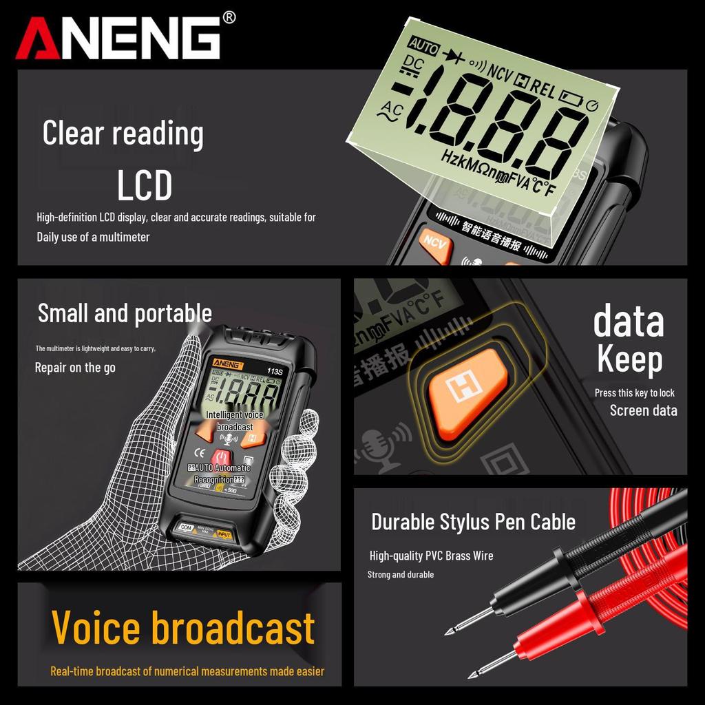 ANENG 113S Digital Smart Voice Multimeter: High-Precision, Multi-function, Fully Automatic Electrician's Universal Meter.