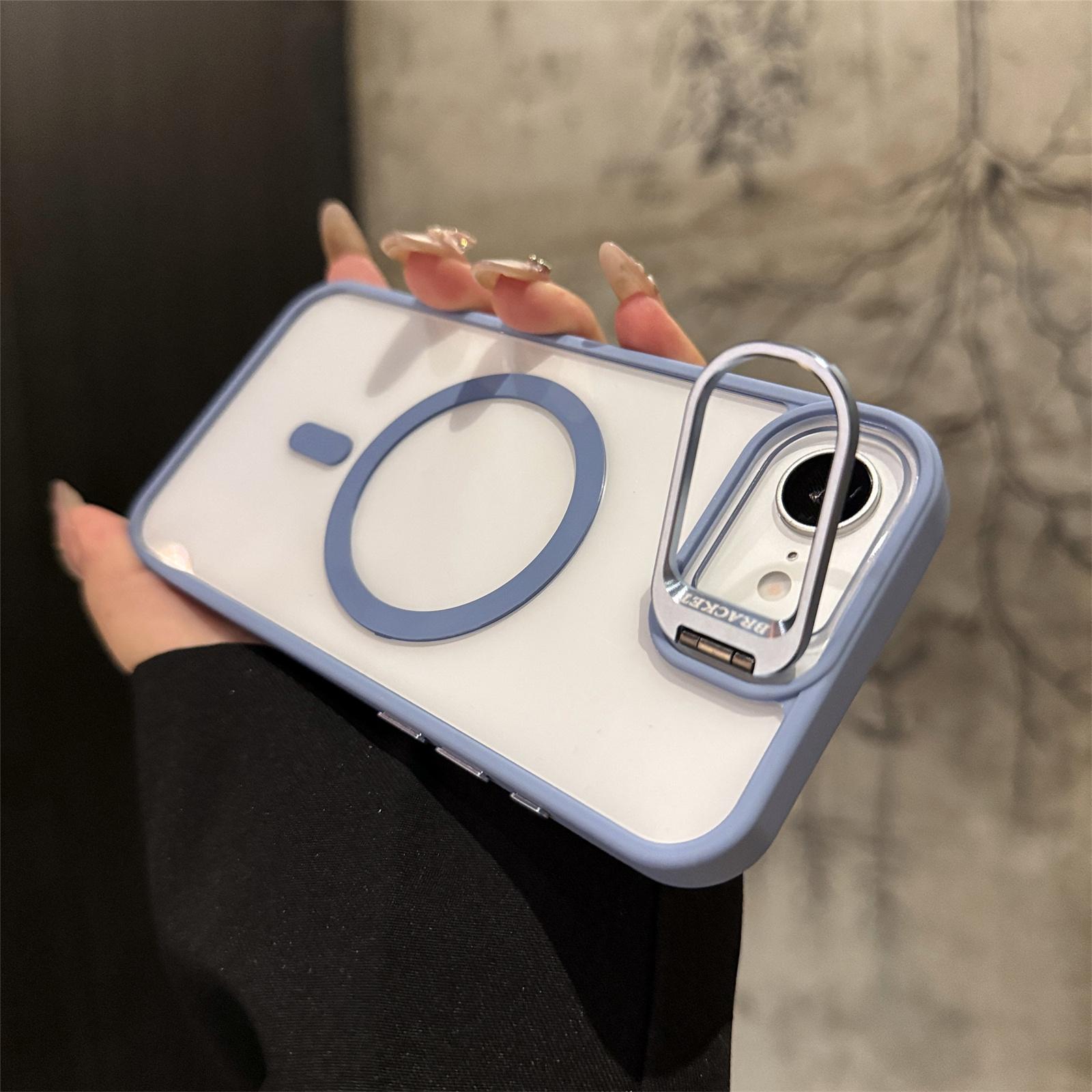 

Transparent Magnetic Clear Cover for Magsafe IPhone 16 15 14 13 12 11 Pro Max 16E Plus Stand Glass Lens Protector Phone Case iPhone 14 світло-синій колір