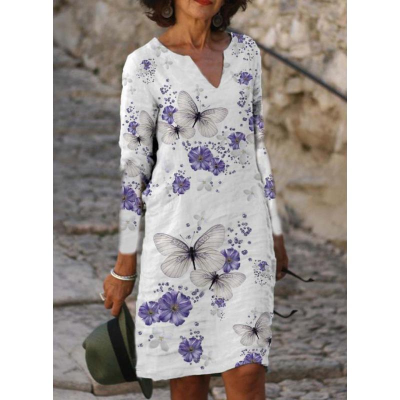 BITCED Fashion Autumn Winter Long Sleeve V-Neck Casual Dresses