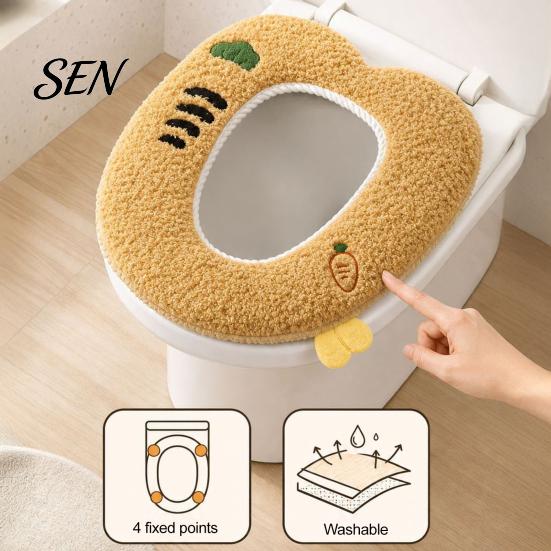 Universal Fit Toilet Seat Covers Plush Cartoon Mat, Soft Thickened Washable Bathroom Pad Winter with Handle, Warm Skin-Friendly Adhesive Cushion