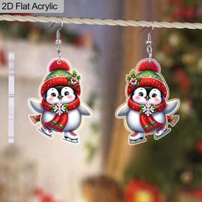 2D Flat Skating Penguin Drop Earrings, Lightweight Acrylic Material, Ideal for Party Gifts, Jewelry, and Christmas Gifts.