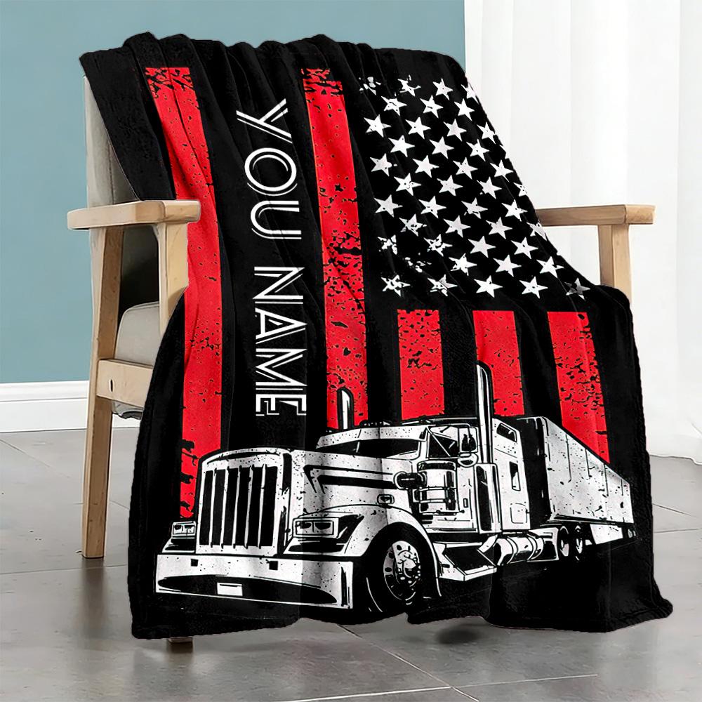 Big Truck Customize Your Name Blanket Gift Personalized Blanket Ultra-Soft Suitable for Bedding Livingroom Living Room Nap for All Occasions