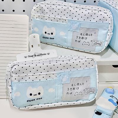 Pencil Case Cartoon Cute Polka Dot Cat Large Capacity Multi-layer Stationery Bag Pencil Bags Student Stationery School Supplies