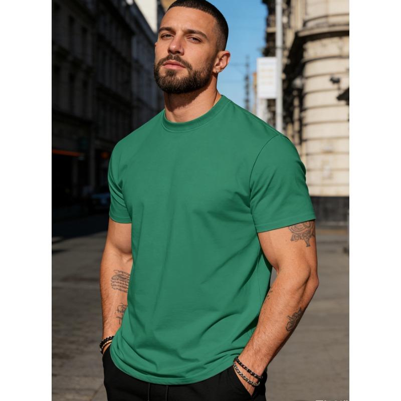 

Men s Solid Color Cotton T-Shirt - Classic Short Sleeve Crew Neck Tee for Casual Daily Summer Wear S зелений