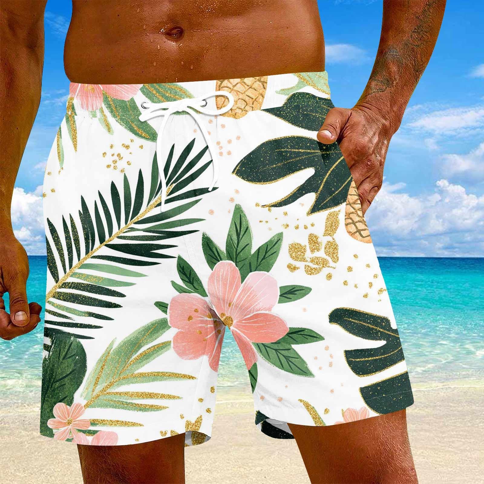 

Мужские модные гавайские принты с эластичной талией, повседневные штаны для йоги, пляжные шорты M белый