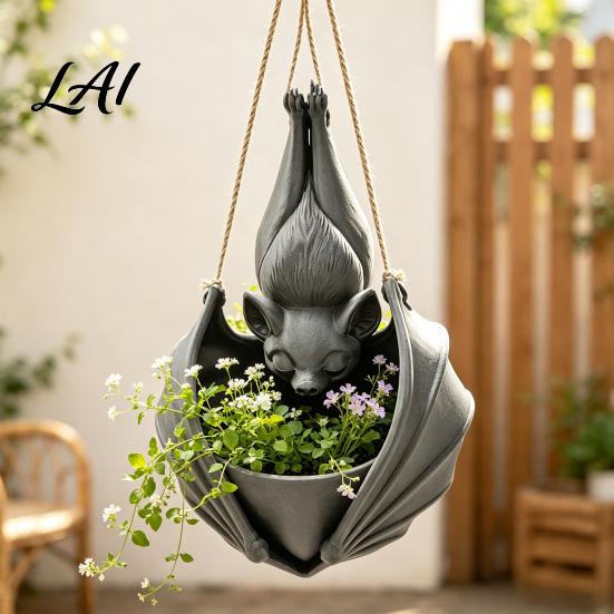 Creative Bat Shaped Flower Pot Hanging Plant Pot Halloween Planter 3D Printed Gothic Small Planters for Windowsill Holder Indoor Outdoor Home Garden