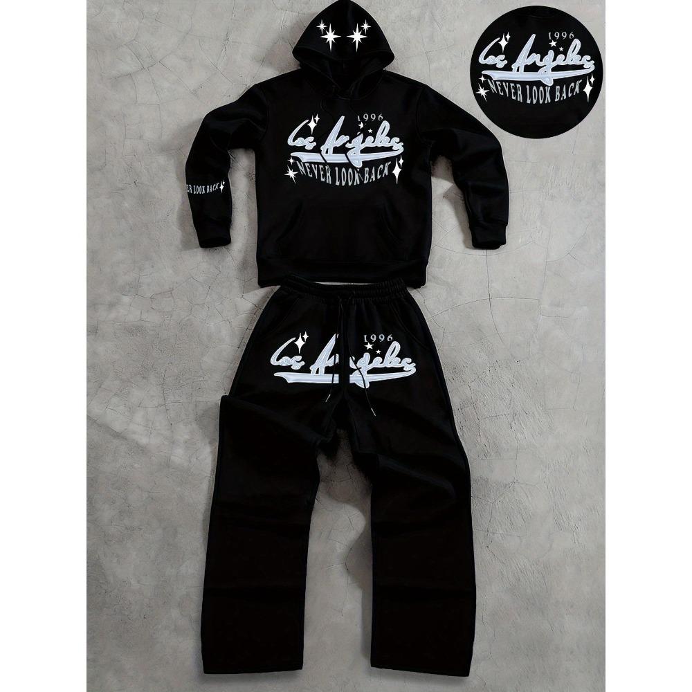 Set Felpa con Cappuccio Casual da Uomo e Pantaloni Sportivi a Gamba Dritta, Abbigliamento Sportivo Casual Largo, Abbigliamento Caldo e Confortevole per Autunno e Inverno