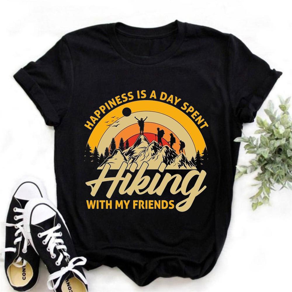 Vintage Black Oversized T-Shirt Retro Summer Surfing Hiking Print Streetwear Casual Cotton Short Sleeve Tee