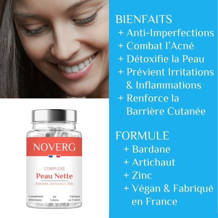 Complément alimentaire - noverg - peau nette - 60 gélules - vegan - acné et imperfections - fabriqué en france