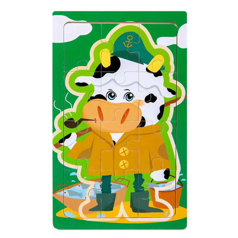 Montessori 3D Wooden Puzzle Cartoon Animals Pattern Jigsaw Board Game Kids Educational Learning Toys Gifts for Children