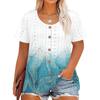 Plus Size Women's Fashion Casual Vintage Printed O-Neck Short Sleeve Button T-Shirt Top
