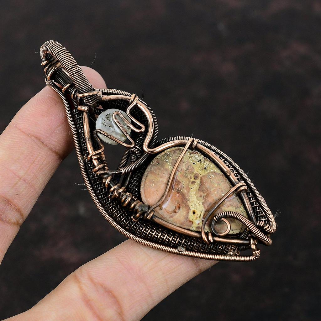 Asteroid Jasper Pendant Copper Wire Wrapped Jewelry Handmade Pendant Rainbow Moonstone Jewelry Copper Pendant Wire Wrapped Gemstone Pendant