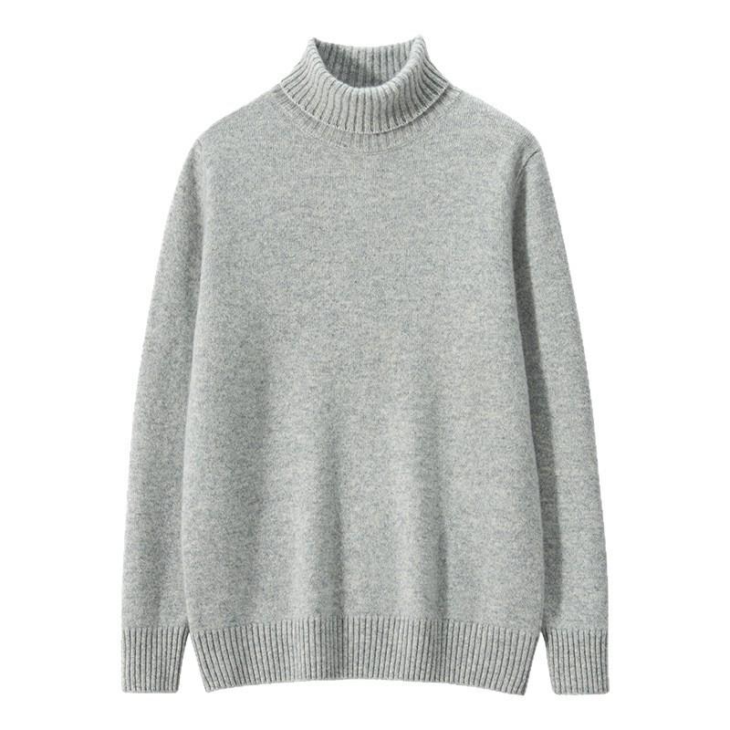 Men's High-Neck Cashmere Sweater: Thick, Solid Color, Double-Strand, Perfect for Autumn and Winter Casual Wear