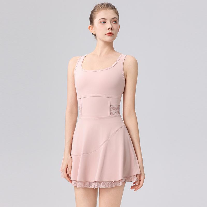 High-Waist Lace Tennis Dress with Chest Pads & Tummy Control