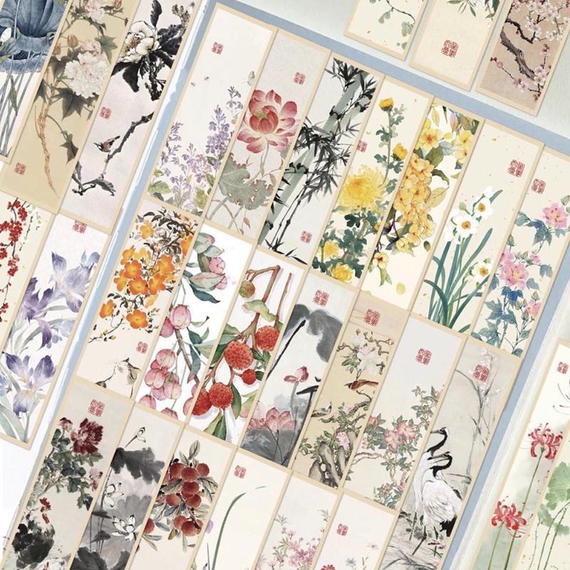30pcs Chinese painting style bookmarks Chinese ink painting reading book page book marking notebook marking student stationery