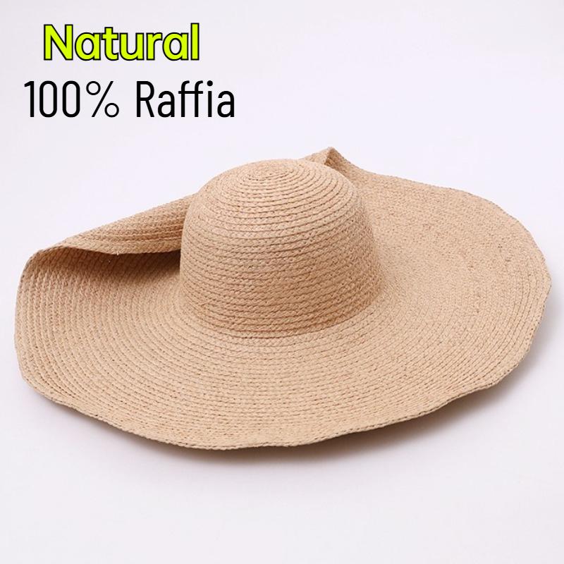 Summer Crochet Natural 100% Raffia Sun Hats Women Vacation Wide Brim Sunscreen Beach Hat Stage Catwalk Style Big Edge Straw Hat